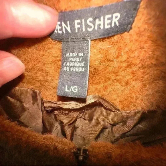 Eileen Fisher size large Carmel brown short wool & alpaca teddy bear jacket. - Picture 6 of 11